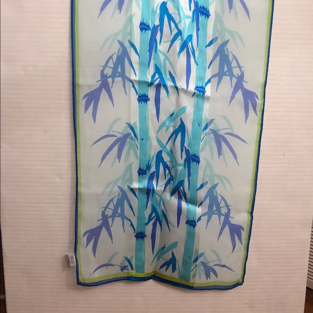 Silk Long Scarf Bamboo print Blue/ green